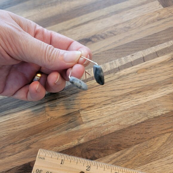 Boho Faux Floating Stone Gray w Silver Hook Earrings - Picture 10 of 11